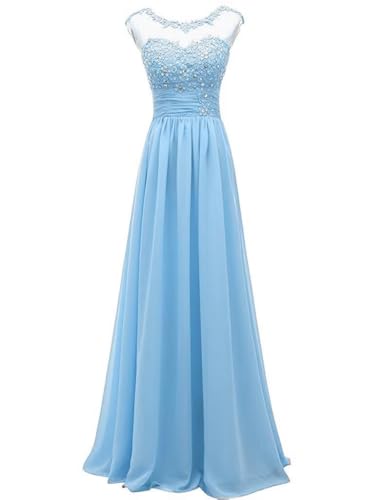 huitutu Abendkleider elegant für Hochzeit Spitzenkleid Chiffon Hi-Lo Kleid Brautjunferkleid Partykleid Abschlusskleid lang Ballkleid Blau 38 Size von huitutu