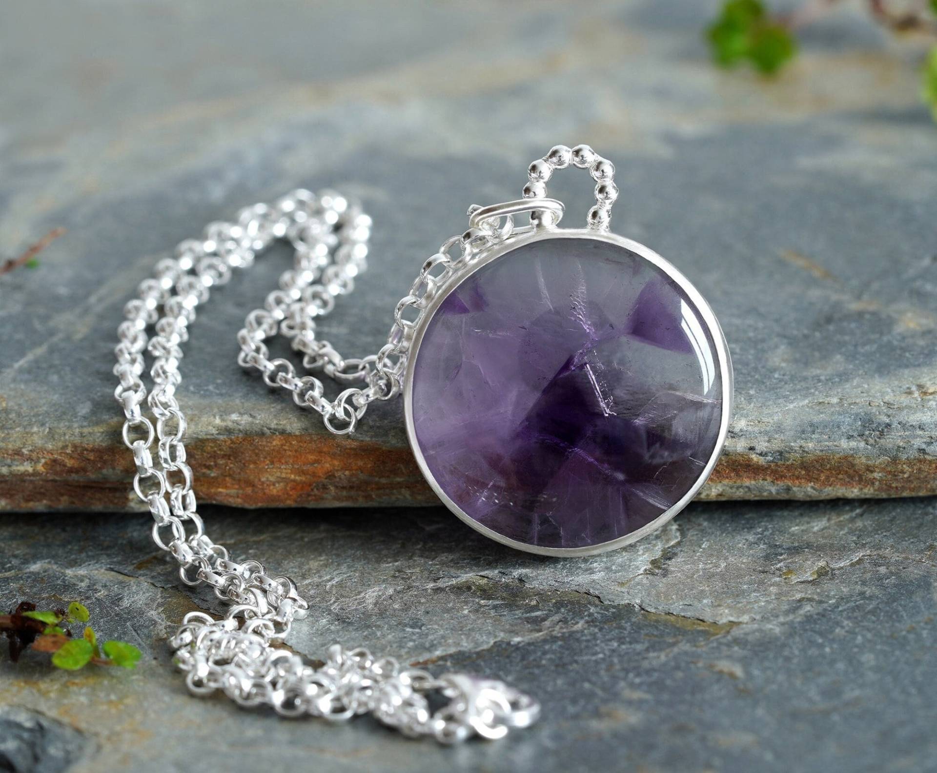 Große Amethyst Halskette Aus Sterling Silber, Einzigartige von huiyitan