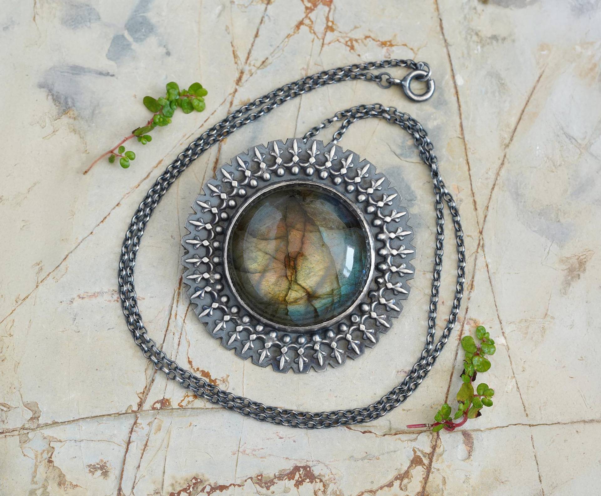 Labradorit Halsketten Set in Schwarzem Sterling Silber von huiyitan