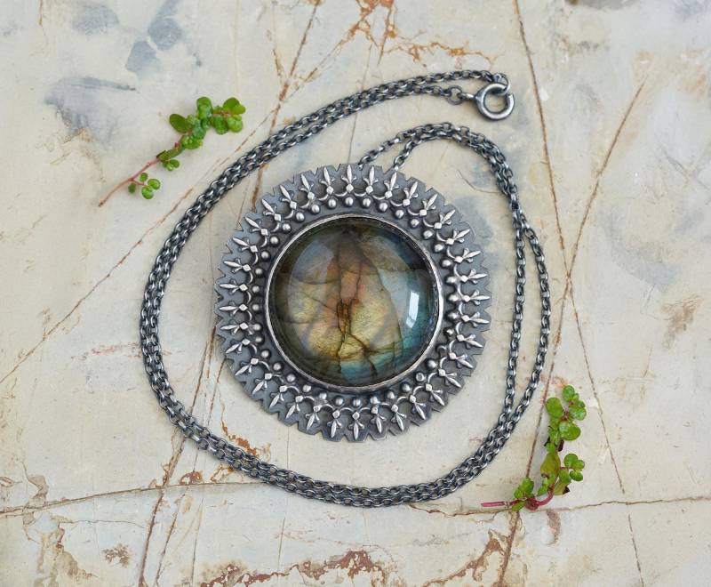 Labradorit Halsketten Set in Schwarzem Sterling Silber von huiyitan