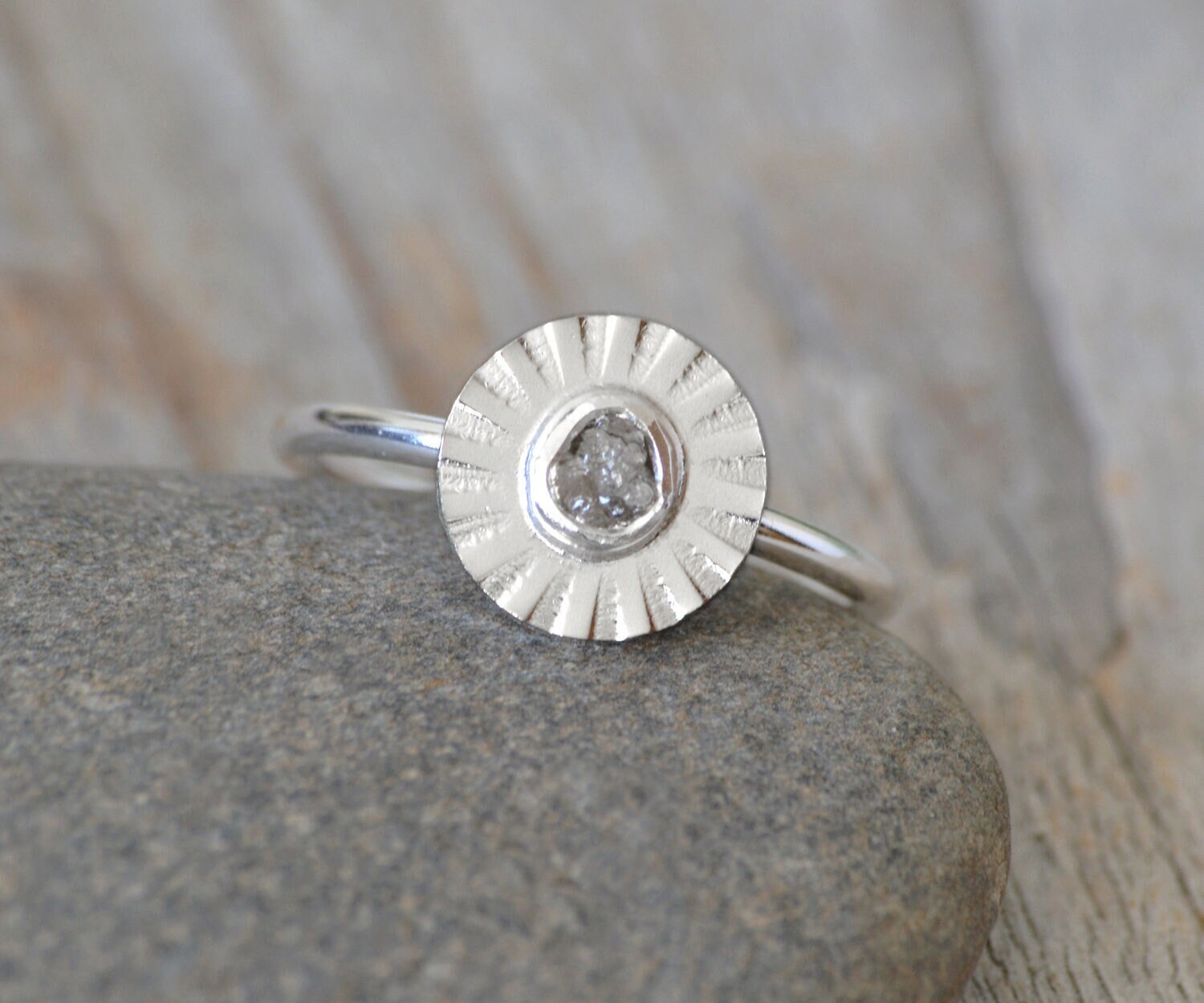 Rohdiamant Blumen Ring, Silber Diamant Ring von huiyitan