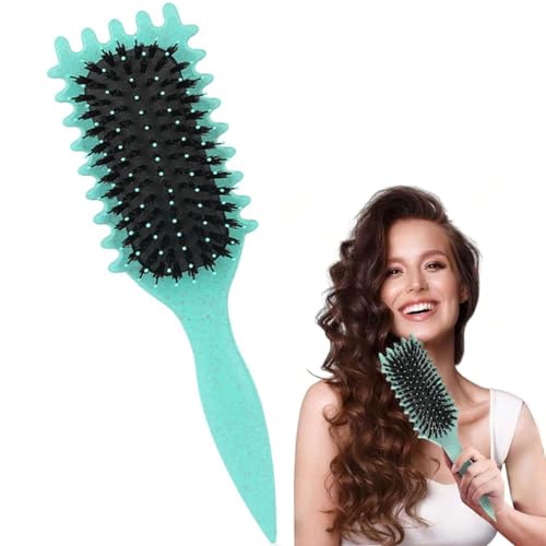 Lockige Haarbürste, Wildschweinborsten, Nassbürste, Entwirrungsbürste, glatte Rückseite, Haarbürste, Lockenbürste, Stylingbürste, lockige Haarbürste für Damen, Mädchen und Männer (grün) von huiyonglan