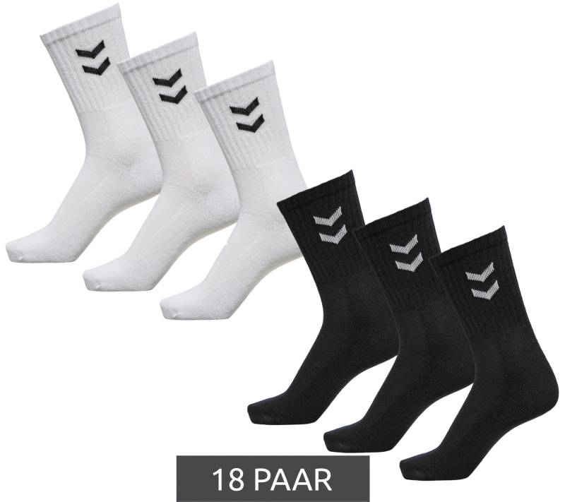 18 Paar hummel Basic Crew-Socken mit Kontrastwinkel Baumwoll-Strümpfe Sport-Socken 022030 Schwarz oder Weiß von hummel