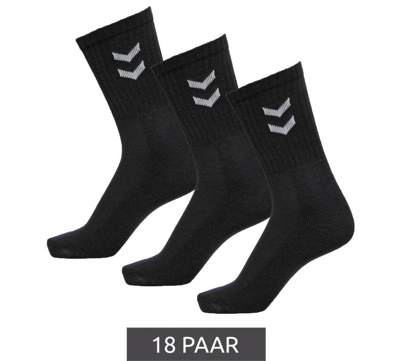 18 Paar hummel Basic Damen Crew-Socken mit Kontrastwinkel Kinder Baumwoll-Strümpfe Sport-Socken 022030-2001 Schwarz von hummel