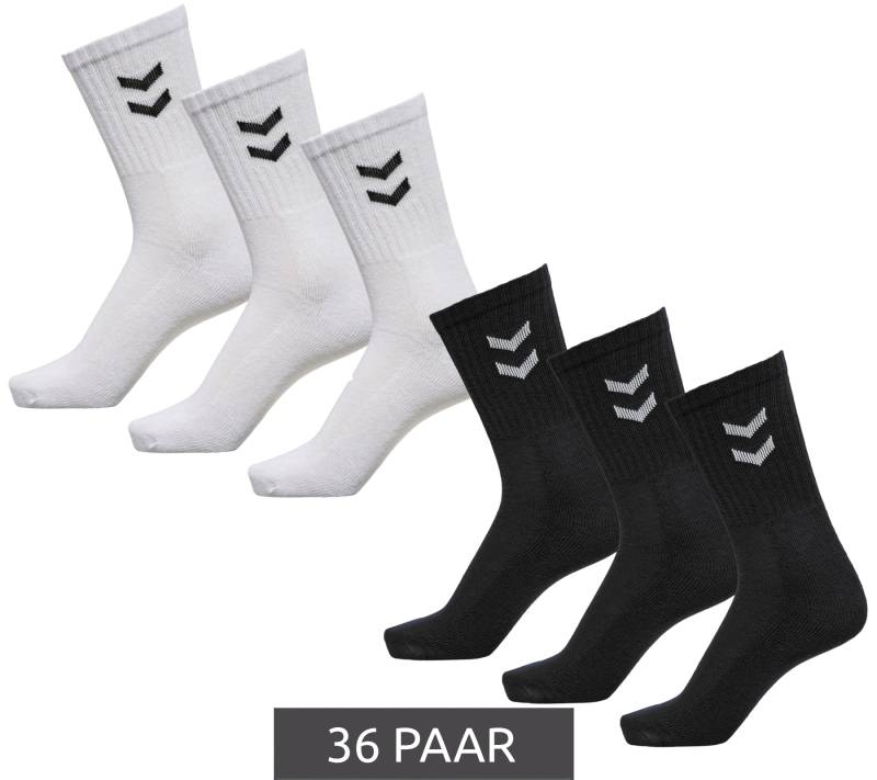 36 Paar hummel Basic Crew-Socken mit Kontrastwinkel Baumwoll-Strümpfe Sport-Socken 022030 Schwarz oder Weiß von hummel