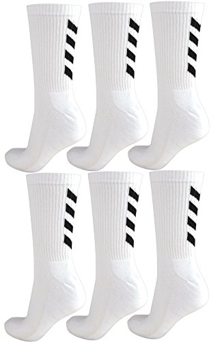 Hummel 6 Paar Damen und Herren Socken Fundamental 6er Pack Sock schwarz/weiß Logo viele Größen (weiß (9001), 32-35 (Size 8)) von hummel