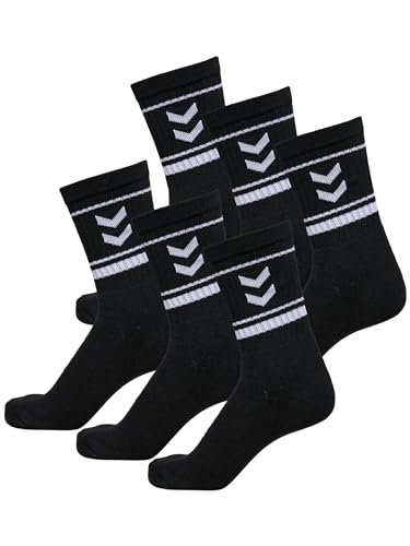 hummel Unisex Hmlstripe Crew 6er Pack Socken mit Logo Mittellang, Komfortables Material, Stilvolles Design - schwarz - 41-45 von hummel