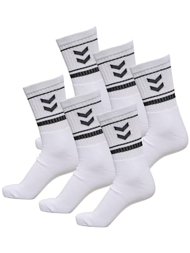 hummel Unisex Hmlstripe Crew 6er Pack Socken mit Logo Mittellang, Komfortables Material, Stilvolles Design - weiß - 36-40 von hummel