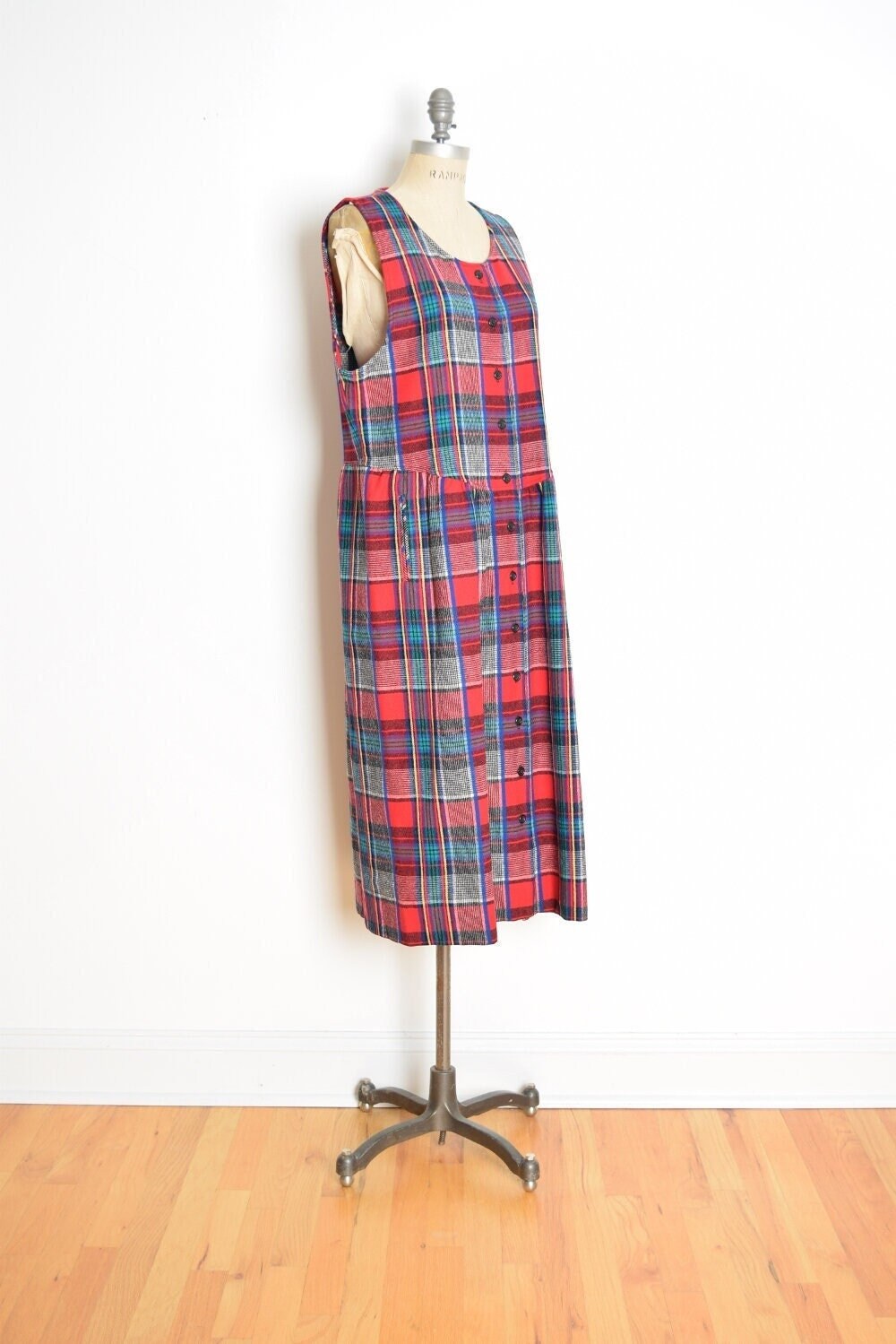 Vintage 90Er Kleid Pendleton Wolle Tartan Kariert Babydoll Grunge Midi Maxi 14 L von huncamuncavintage