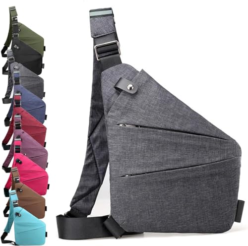 hunpre diebstahlsichere tasche damen Herren sicherheitstasche umhängetasche diebstahlsichere reisetasche Brusttasche aus leicht einfach und mit großem Fassungsver 250g (Grau, Linke Schulter) von hunpre