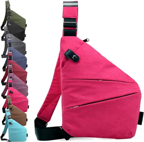 hunpre diebstahlsichere tasche damen Herren sicherheitstasche umhängetasche diebstahlsichere reisetasche Brusttasche aus leicht einfach und mit großem Fassungsver 250g (Rosa, Linke Schulter) von hunpre