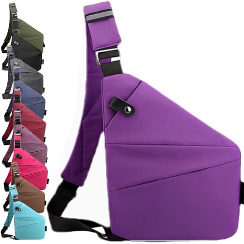 hunpre diebstahlsichere tasche damen Herren sicherheitstasche umhängetasche diebstahlsichere reisetasche Brusttasche aus leicht einfach und mit großem Fassungsver 250g (Violett, Rechte Schulter) von hunpre