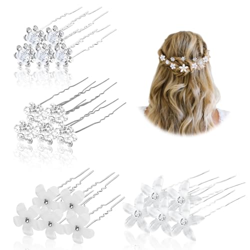 Huoflame Perlen U-Form Haarnadeln Hochzeit Haarspangen – Eleganter Haarschmuck für Frauen mit Kristall Blumen und Strass – Perfekt für Braut, Kommunion, Party, Mädchenfrisur (D30g) von huoflame