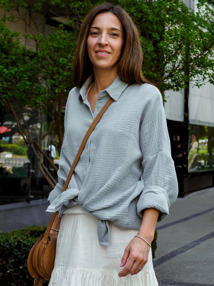 hutch&putch Langarmbluse Musselin Oversize Bluse - Klassische Bluse - Langarmbluse (1-tlg) Aus 100% Bio-Baumwolle - Vegan, Atmungsaktiv und Temperaturregulierend von hutch&putch