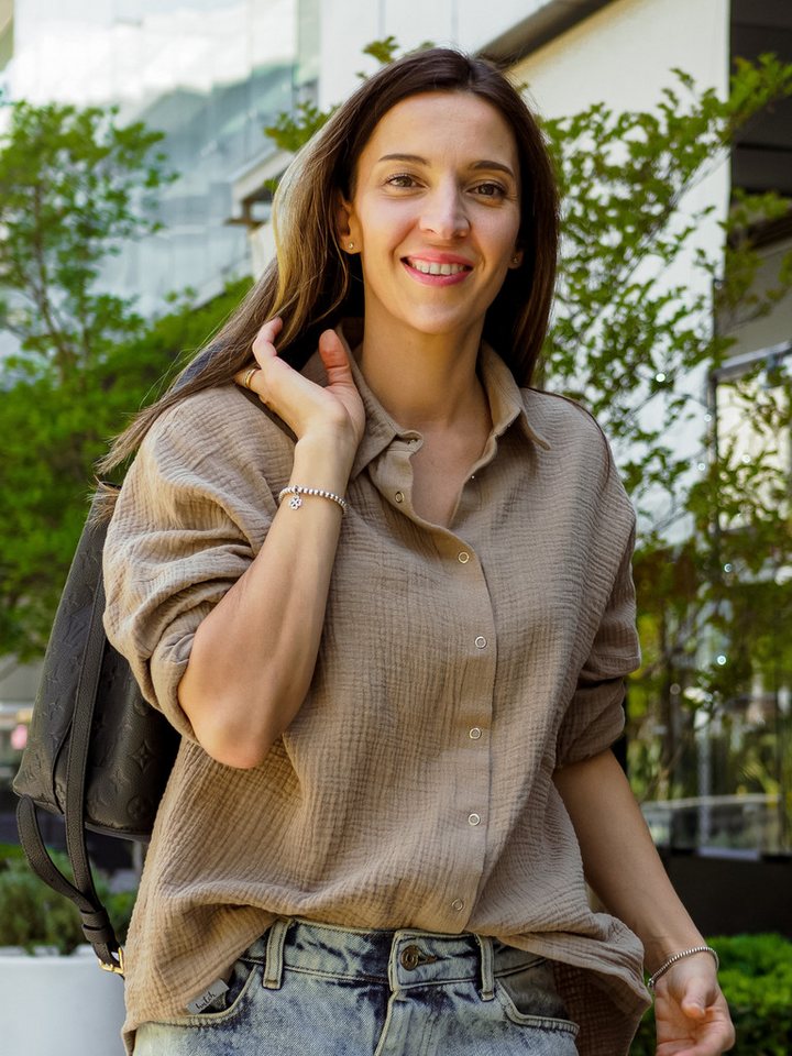 hutch&putch Langarmbluse Musselin Oversize Bluse - Klassische Bluse - Langarmbluse (1-tlg) Aus 100% Bio-Baumwolle - Vegan, Atmungsaktiv und Temperaturregulierend von hutch&putch