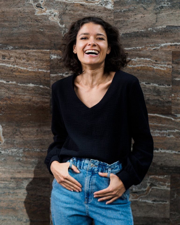 hutch&putch Schlupfbluse Musselin Bluse (kurz) mit Ballonärmeln aus 100% Bio-Baumwolle (1-tlg) Knöpfe am Handgelenk - in liebevoller Arbeit hergestellt von hutch&putch