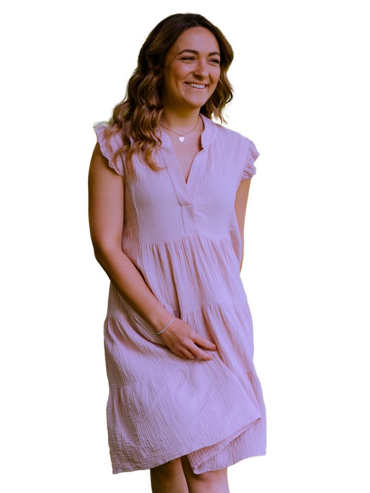 hutch&putch Sommerkleid Musselin Kleid Damen 100% Bio-Baumwolle mit gerüschten Ärmeln (1-tlg) weich und atmungsaktiv - Volantkleid - kurzes Kleid - Midikleid von hutch&putch