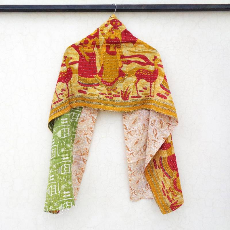 Baumwolle Kantha Schal Hals Wickeln, Stola Dupatta Genäht Bestickt Schal, Hand Gesteppte Frauen Bandanas Stirnband von hutse