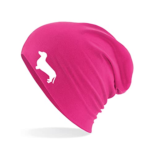 Huuraa Beanie Dackel Silhouette Unisex Mütze Fuchsia mit Motiv für Hundefreunde Geschenk Idee für Freunde und Familie von Huuraa