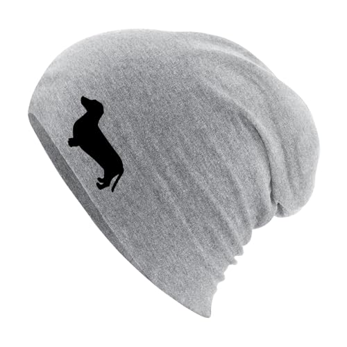 Huuraa Mütze Dackel Silhouette Geschenk Heather Grey Dackel Accessoire von Huuraa