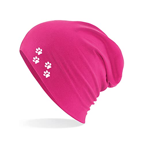 Huuraa Beanie Fußtapsen Tapsen Unisex Mütze Fuchsia mit Motiv für Tierfreunde Geschenk Idee für Freunde und Familie von Huuraa