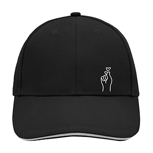 Huuraa Cappy Mütze K-Pop Fingerherz Unisex Kappe Black/Light Grey mit Motiv für Korean Pop Fans Geschenk Idee für Freunde und Familie von Huuraa