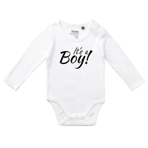 Huuraa Jungen und Mädchen Body It`s a Boy! Schriftzug Geschenk Größe 62 White Bio Baumwolle Fairtrade It`s a Boy! Geschenkidee von Huuraa