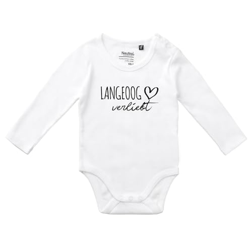 Huuraa Unisex Strampler Langeoog verliebt Geschenk Größe 68 White Bio Baumwolle Fairtrade Langeoog Souvenir von Huuraa