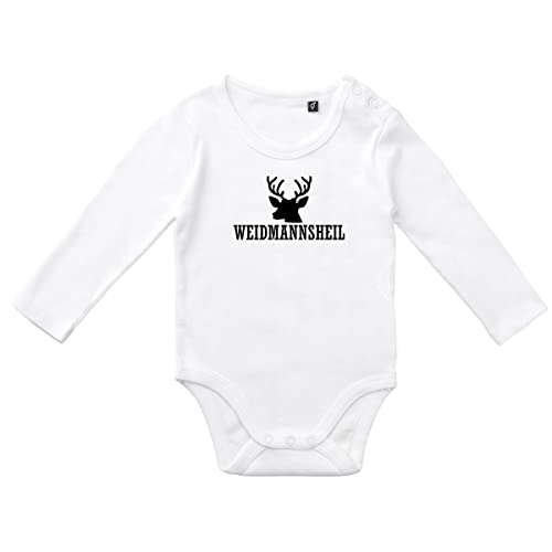 HUURAA Baby Body Weidmannsheil Hirsch Jägergruß Unisex Langarm Strampler Größe 62 mit Motiv für Jäger Geschenk Idee für Neugeborene und Kleinkinder von HUURAA