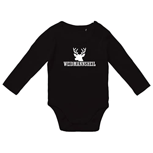 HUURAA Baby Body Weidmannsheil Hirsch Jägergruß Unisex Langarm Strampler Größe 74 mit Motiv für Jäger Geschenk Idee für Neugeborene und Kleinkinder von HUURAA