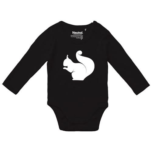 Huuraa Unisex Langarm Strampler Eichhörnchen Silhouette Geschenk Größe 68 Black Bio Baumwolle Fairtrade Eichhörnchen Präsent von Huuraa