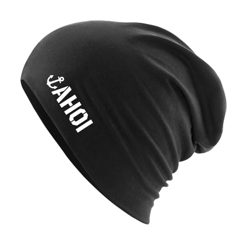 HUURAA Beanie AHOI Anker Seemannsgruß Unisex Mütze Größe Black mit Motiv für Matrosen Geschenk Idee für Freunde und Familie von HUURAA