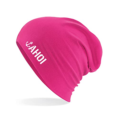 HUURAA Beanie AHOI Anker Seemannsgruß Unisex Mütze Größe Fuchsia mit Motiv für Matrosen Geschenk Idee für Freunde und Familie von HUURAA