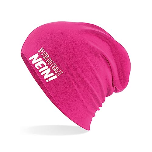 Huuraa Beanie Bevor du fragst Nein Schriftzug Unisex Mütze Größe Fuchsia mit witzigem Motiv Geschenk Idee für Freunde und Familie von Huuraa