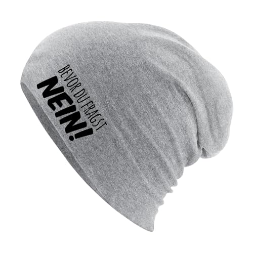 Huuraa Beanie Bevor du fragst Nein Schriftzug Unisex Mütze Größe Heather Grey mit witzigem Motiv Geschenk Idee für Freunde und Familie von Huuraa