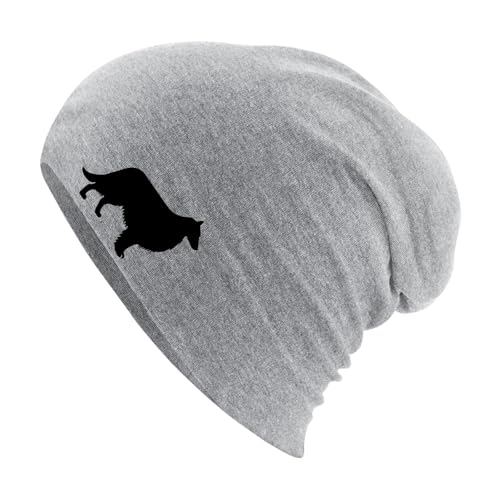 Huuraa Mütze Collie Sheltie Silhouette Geschenk Heather Grey Collie Sheltie Accessoire von Huuraa