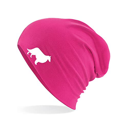 HUURAA Beanie Collie Sheltie Silhouette Unisex Mütze Größe Fuchsia mit Motiv für Hundefreunde Geschenk Idee für Freunde und Familie von HUURAA