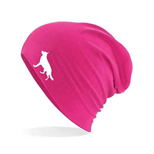 HUURAA Beanie Deutscher Schäferhund Silhouette Unisex Mütze Größe Fuchsia mit Motiv für Hundefreunde Geschenk Idee für Freunde und Familie von HUURAA