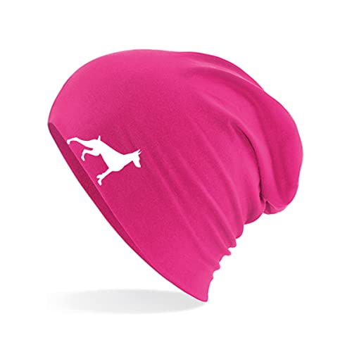 HUURAA Beanie Dobermann Silhouette Unisex Mütze Größe Fuchsia mit Motiv für Hundefreunde Geschenk Idee für Freunde und Familie von HUURAA