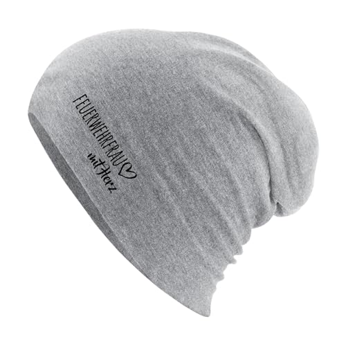 Huuraa Mütze Feuerwehrfrau mit Herz Geschenk Heather Grey Feuerwehrfrau Accessoire von Huuraa