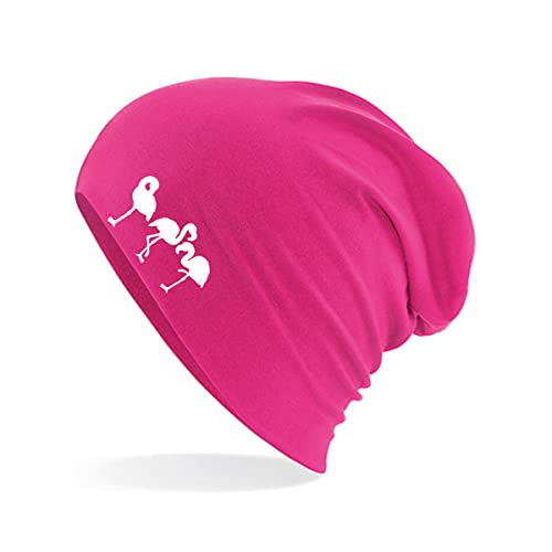 Huuraa Beanie Flamingos Silhouette Unisex Mütze Größe Fuchsia mit Motiv für alle Flamingo Fans Geschenk Idee für Freunde und Familie von Huuraa