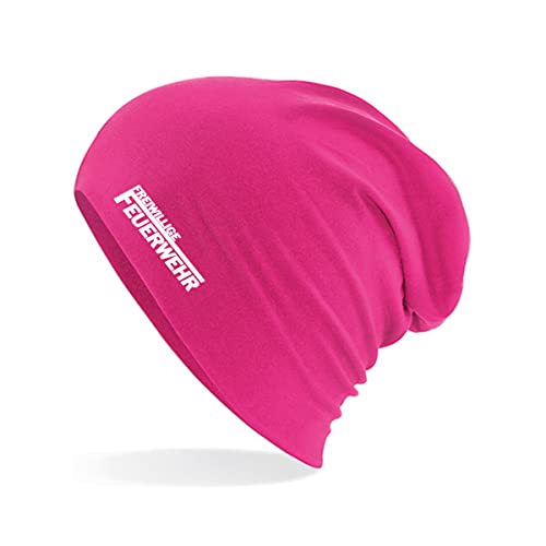 HUURAA Beanie Freiwillige Feuerwehr langes F Unisex Mütze Fuchsia mit Motiv für Lebensretter Geschenk Idee für Freunde und Familie von HUURAA