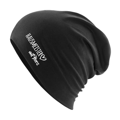 HUURAA Beanie Hausmeister mit Herz Unisex Mütze Black mit Motiv für die tollsten Menschen Geschenk Idee für Freunde und Familie von HUURAA