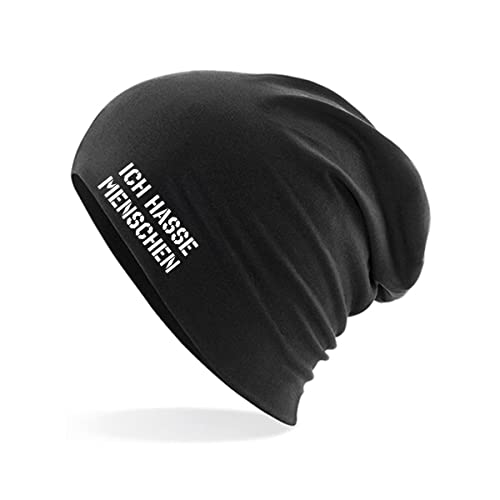 HUURAA Beanie ICH Hasse Menschen Unisex Mütze Black mit witzigem Spurch Geschenk Idee für Freunde und Familie von HUURAA