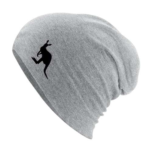 Huuraa Beanie Kangaroo Silhouette Unisex Mütze Größe Heather Grey mit Motiv für alle Tierfreunde Geschenk Idee für Freunde und Familie von Huuraa