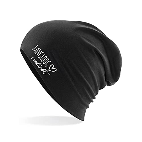 HUURAA Beanie Langeoog verliebt Unisex Mütze Black mit Namen deiner lieblings Insel Geschenk Idee für Freunde und Familie von HUURAA