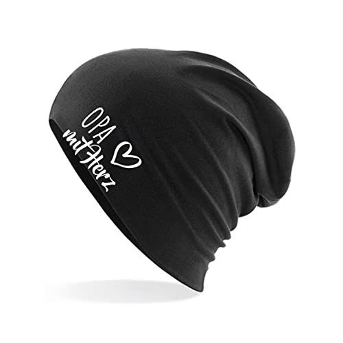 HUURAA Beanie Opa mit Herz Unisex Mütze Black mit Motiv für die tollsten Menschen Geschenk Idee für Freunde und Familie von HUURAA