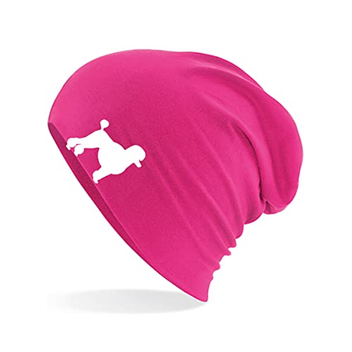 HUURAA Beanie Pudel Silhouette Unisex Mütze Größe Fuchsia mit Motiv für Hundefreunde Geschenk Idee für Freunde und Familie von HUURAA