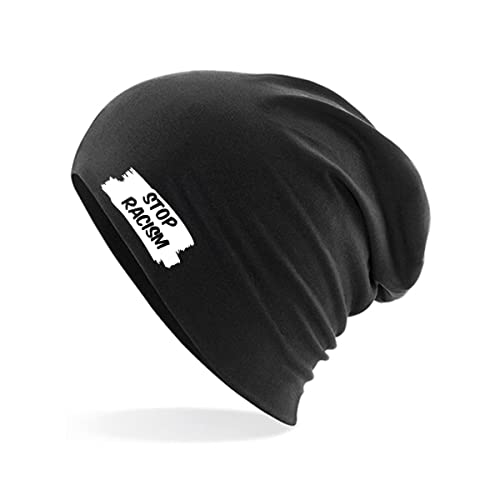 HUURAA Beanie Stop Racism Liebe Unisex Mütze Black mit Friedens Motiv Geschenk Idee für Freunde und Familie von HUURAA