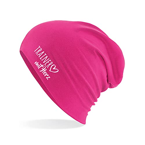 HUURAA Beanie Trainer mit Herz Unisex Mütze Fuchsia mit Motiv für die tollsten Menschen Geschenk Idee für Freunde und Familie von HUURAA